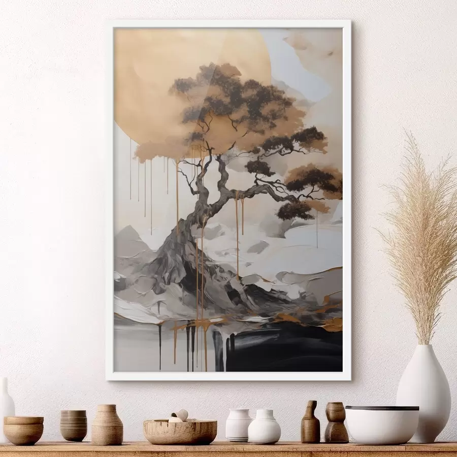 Fototapete Dekorativer Bonsai-Baum, abstrakte Malerei f49785