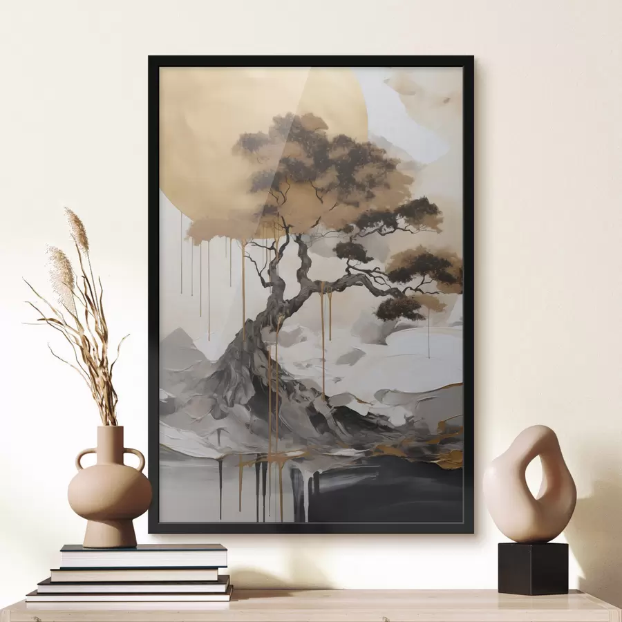 Fototapete Dekorativer Bonsai-Baum, abstrakte Malerei f49785