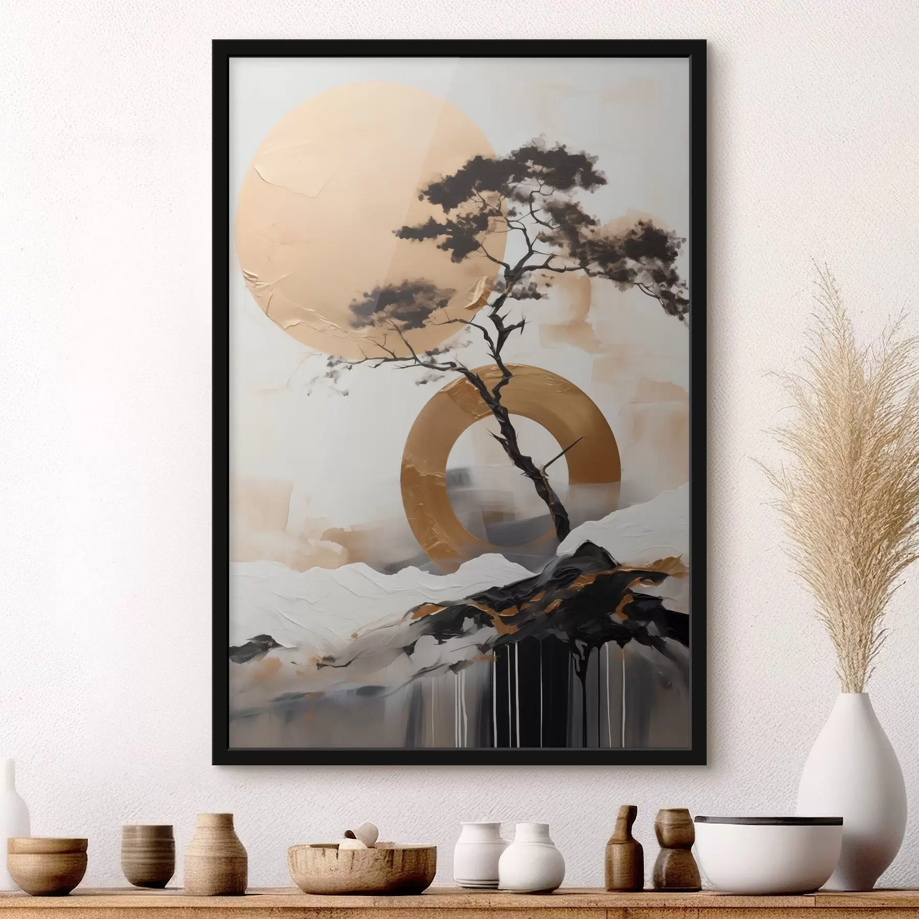 Fototapete Dekorativer Bonsai-Baum, abstrakte Malerei f49786