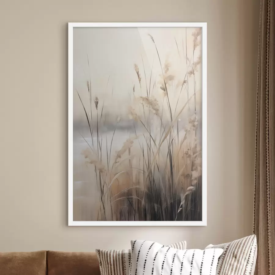 Fototapete Hohe, trockene Schilfhalme und Gräser in gedeckten Beige- und Brauntönen f49795