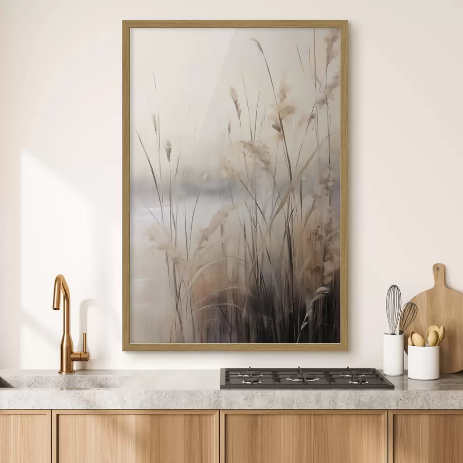 Fototapete Hohe, trockene Schilfhalme und Gräser in gedeckten Beige- und Brauntönen f49795