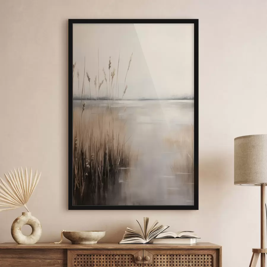 Fototapete Hohe, trockene Schilfhalme und Gräser in gedeckten Beige- und Brauntönen f49796