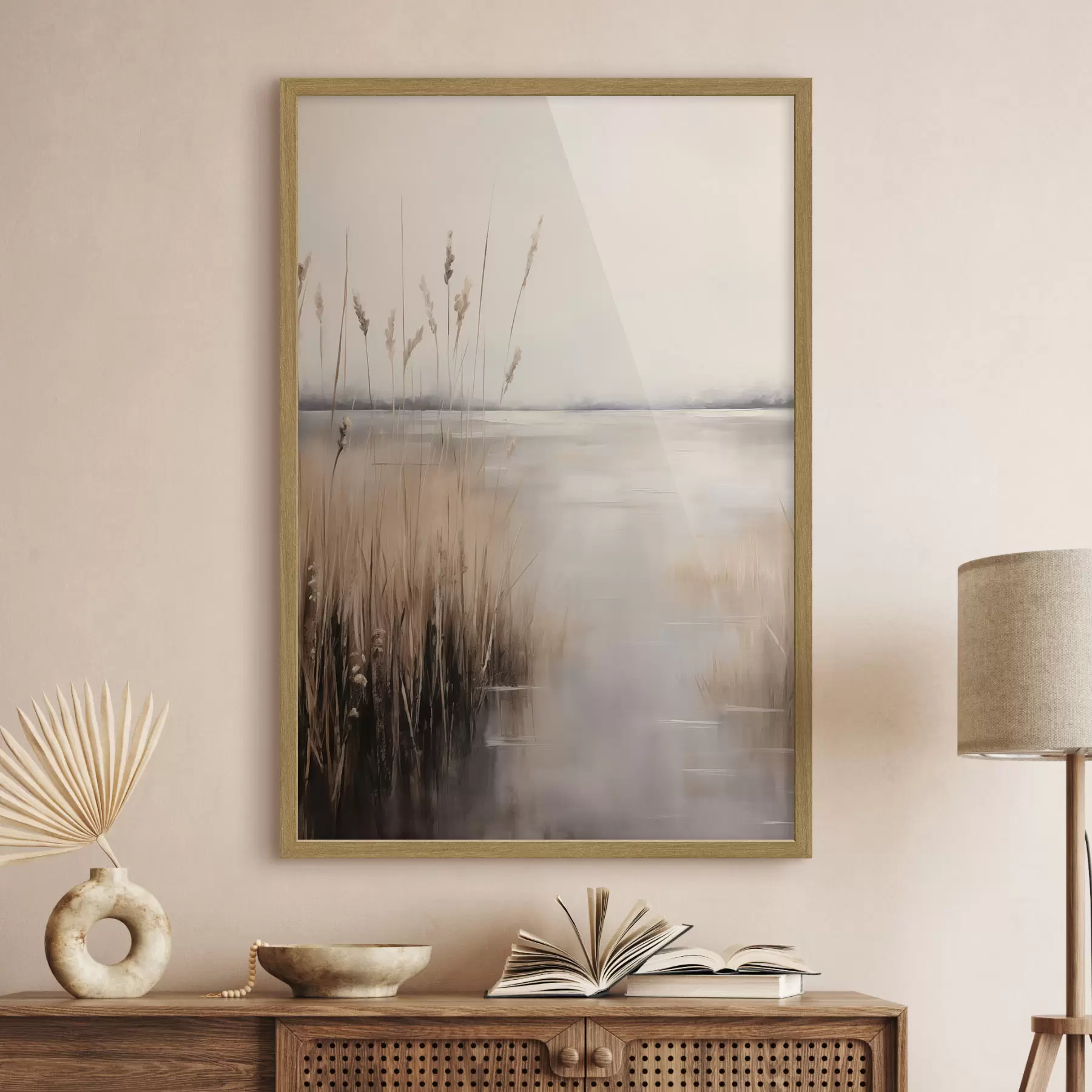 Fototapete Hohe, trockene Schilfhalme und Gräser in gedeckten Beige- und Brauntönen f49796