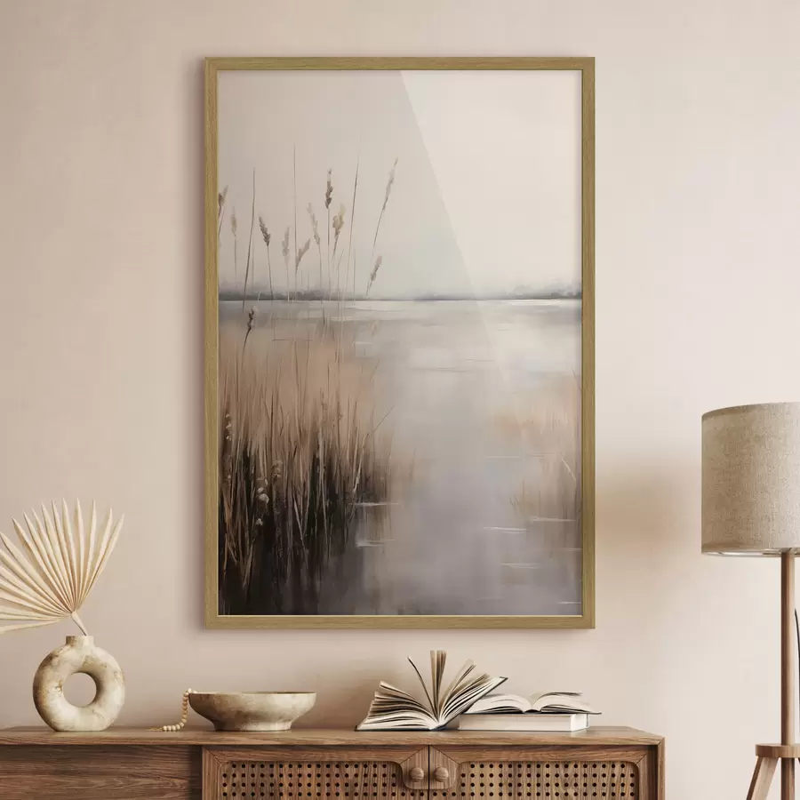 Fototapete Hohe, trockene Schilfhalme und Gräser in gedeckten Beige- und Brauntönen f49796