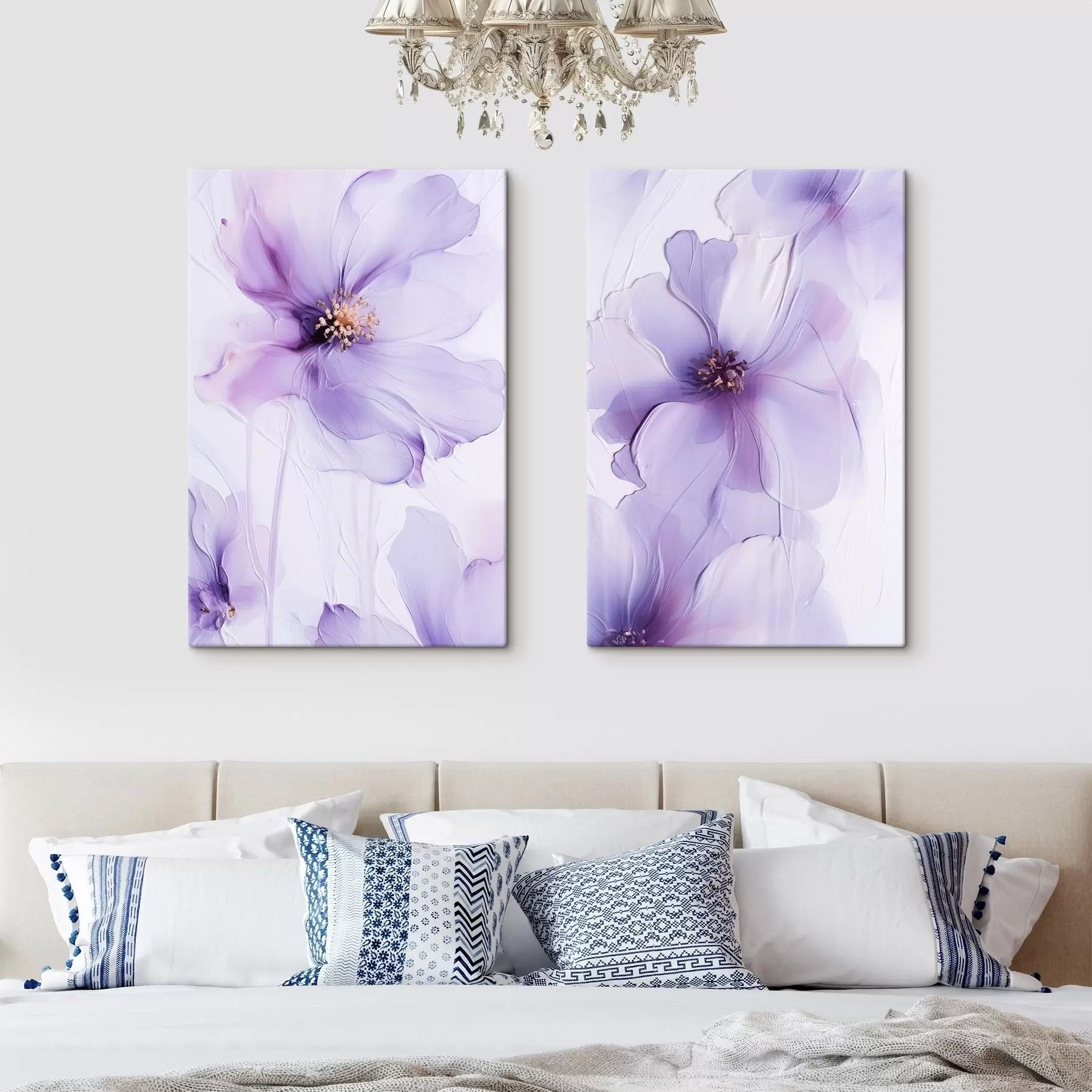 Fototapete Zarte Blumen mit filigranen Details und einem strukturierten weißen Hintergrund m30676