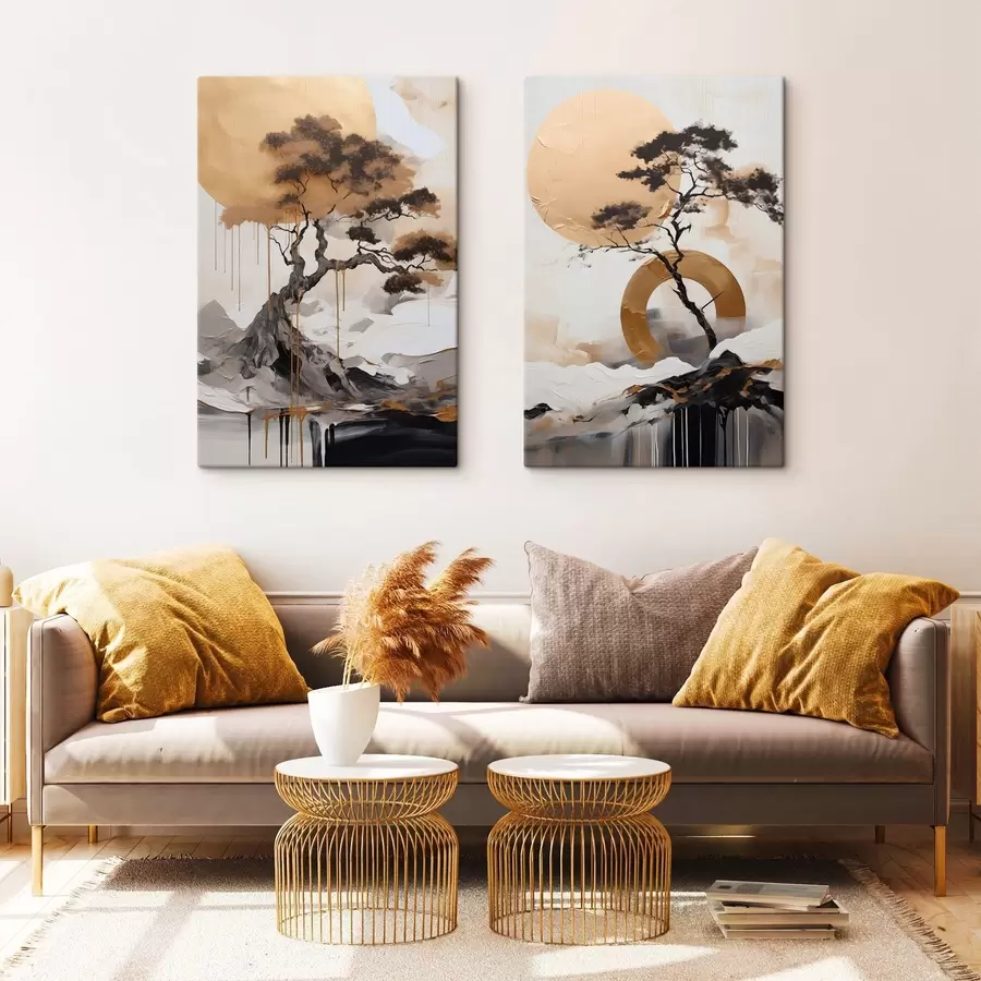 Fototapete Dekorativer Bonsai-Baum, abstrakte Malerei m30688
