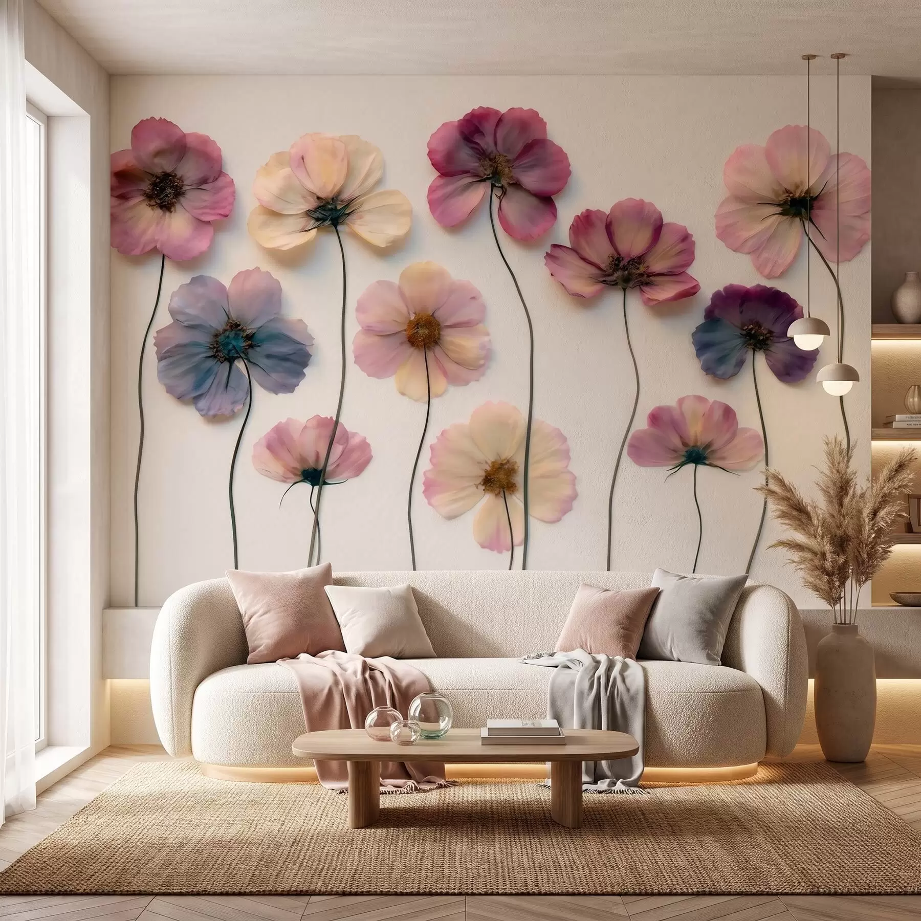 Fototapete Herbarium-Komposition mit gepressten Blumen und 3D-Struktur w09911