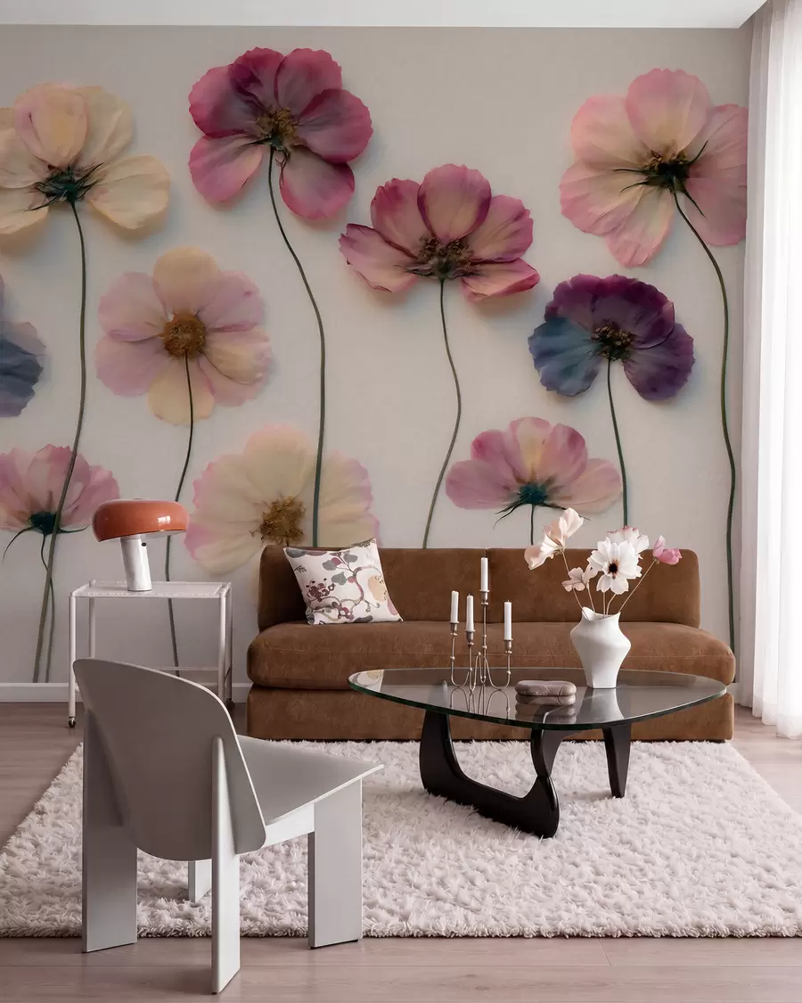 Fototapete Herbarium-Komposition mit gepressten Blumen und 3D-Struktur w09911