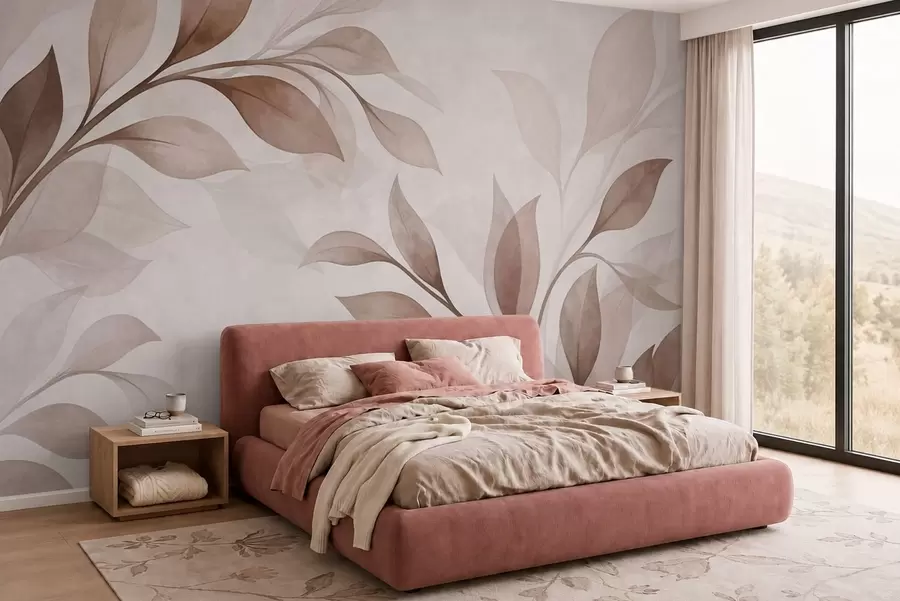 Fototapete Große Blätter in warmen Beige- und Brauntönen w05693v1