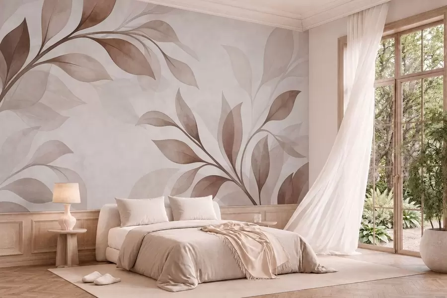 Fototapete Große Blätter in warmen Beige- und Brauntönen w05693v1