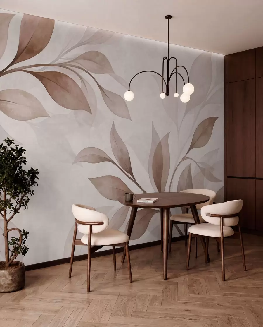 Fototapete Große Blätter in warmen Beige- und Brauntönen w05693v1