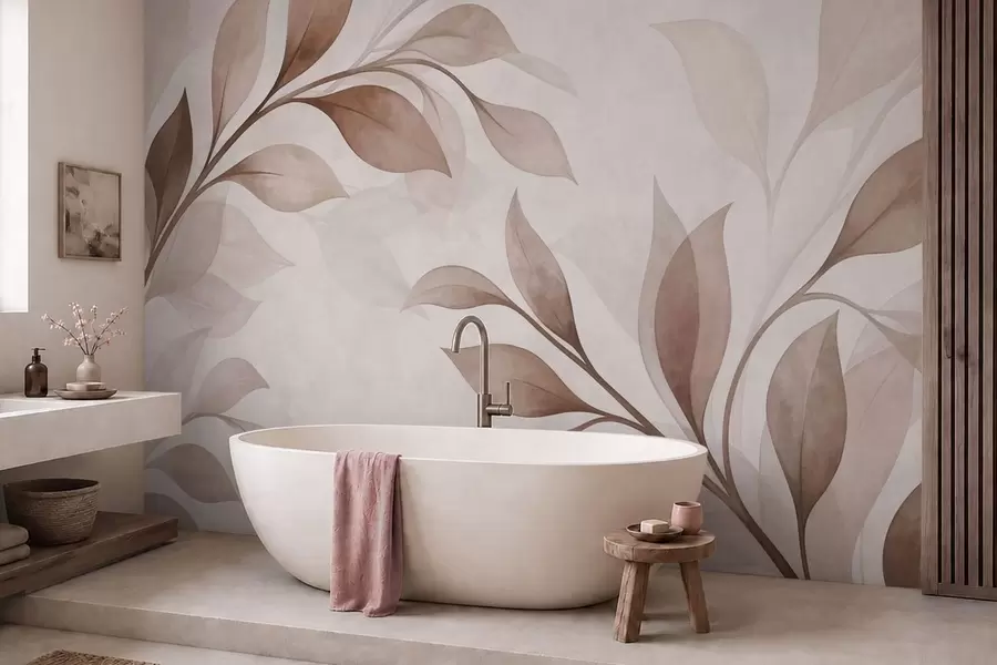 Fototapete Große Blätter in warmen Beige- und Brauntönen w05693v1