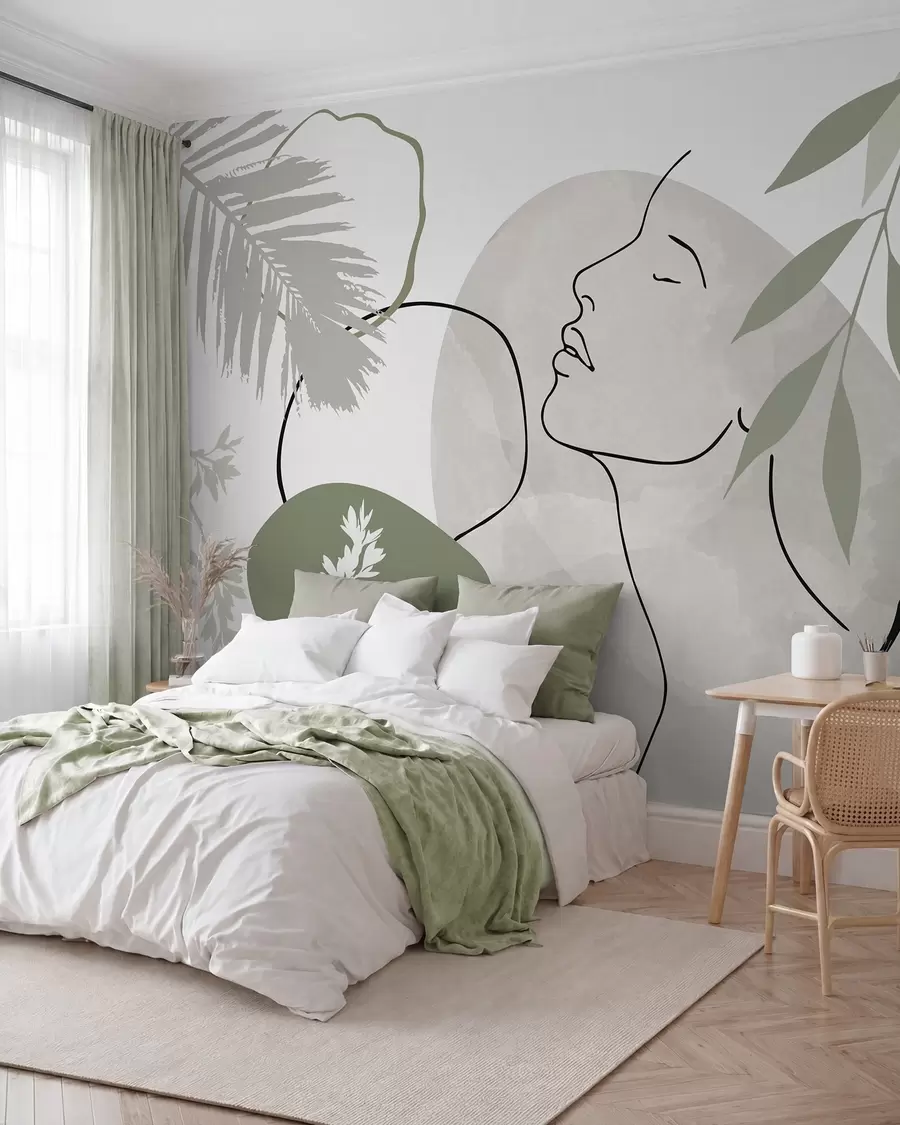 Fototapete Abstraktion mit Vegetation und der Silhouette eines Gesichts w05776v1