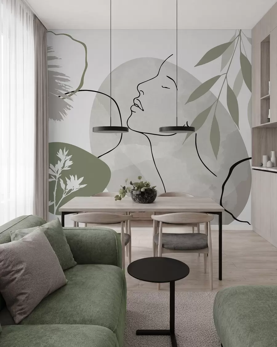 Fototapete Abstraktion mit Vegetation und der Silhouette eines Gesichts w05776v1