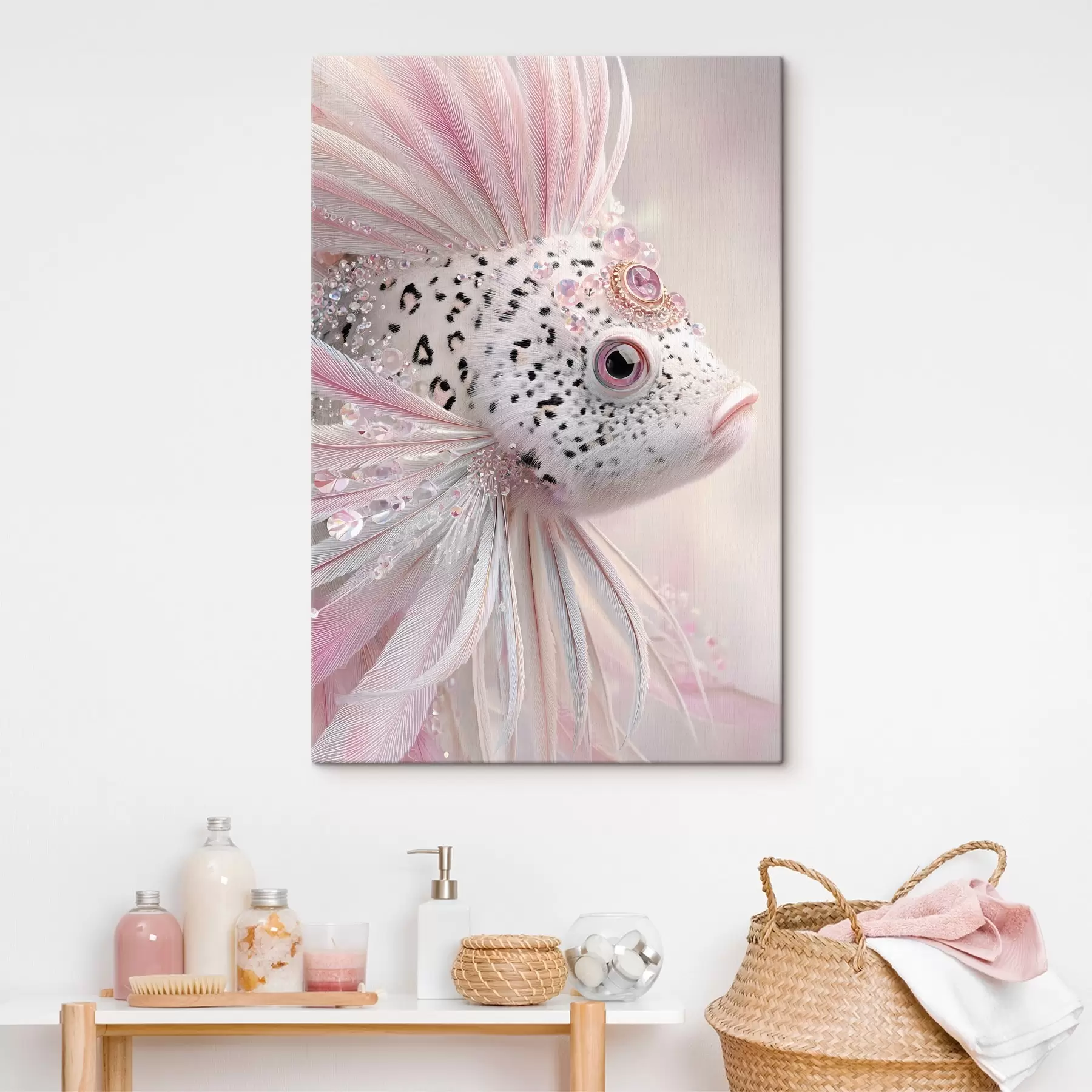 Fototapete Ein rosa, surrealer Fisch mit Verzierungen s49871