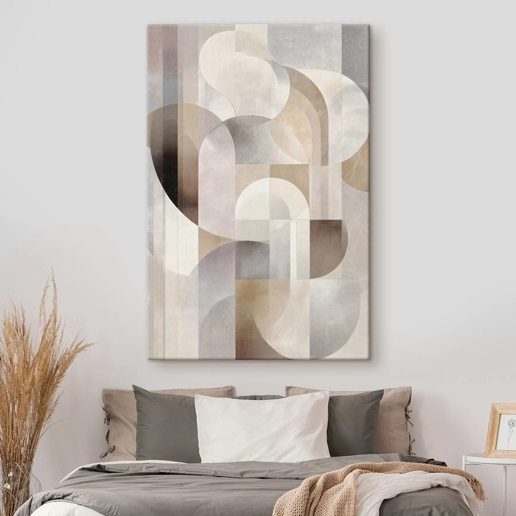 Fototapete Eine minimalistische, geometrische, abstrakte Komposition in sanften Beige-, Creme-, Graubraun- und Graubeige-Tönen s49876