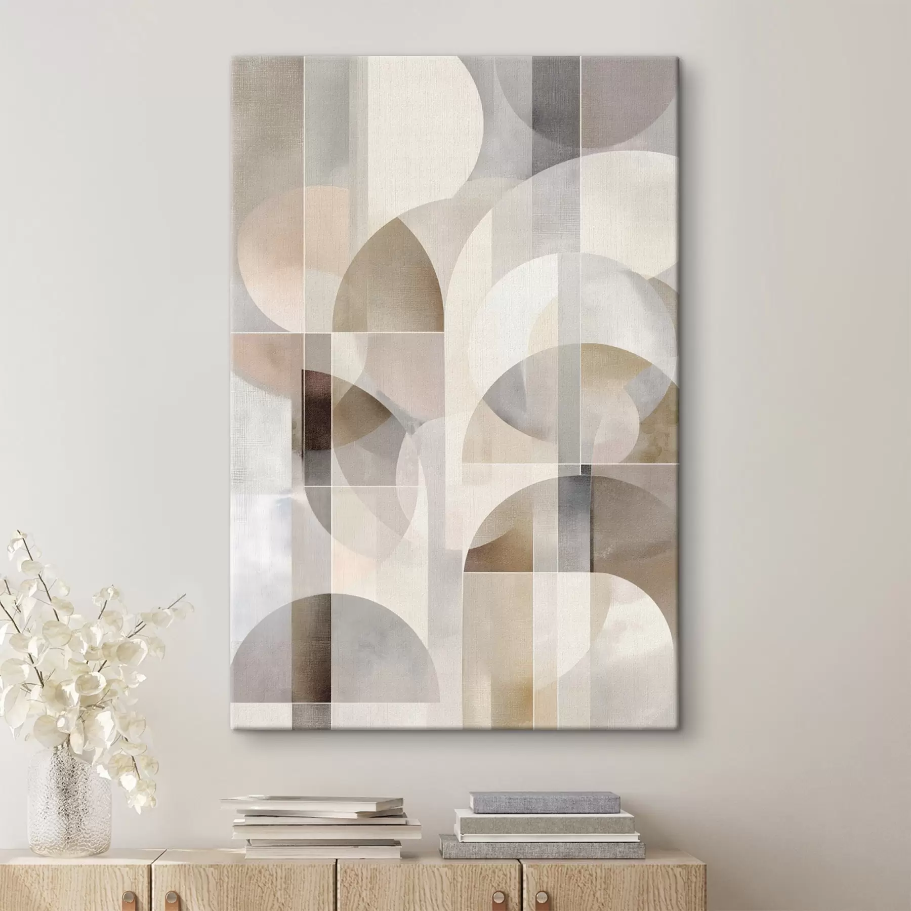Fototapete Eine minimalistische, geometrische, abstrakte Komposition in sanften Beige-, Creme-, Graubraun- und Graubeige-Tönen s49877