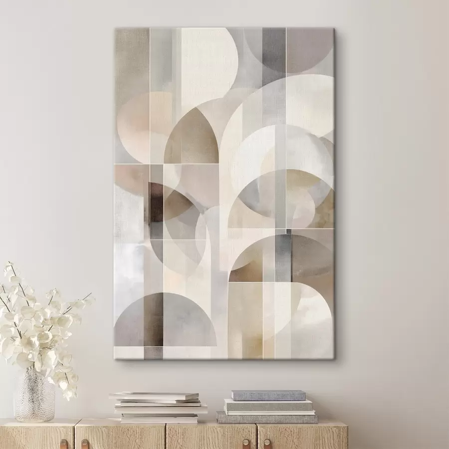 Fototapete Eine minimalistische, geometrische, abstrakte Komposition in sanften Beige-, Creme-, Graubraun- und Graubeige-Tönen s49877