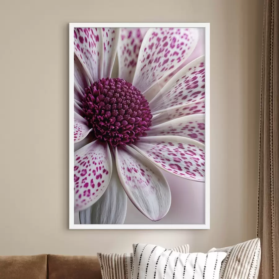 Fototapete Nahaufnahme einer gänseblümchenähnlichen Blume mit leuchtend magentafarbenen Leopardenflecken f49865