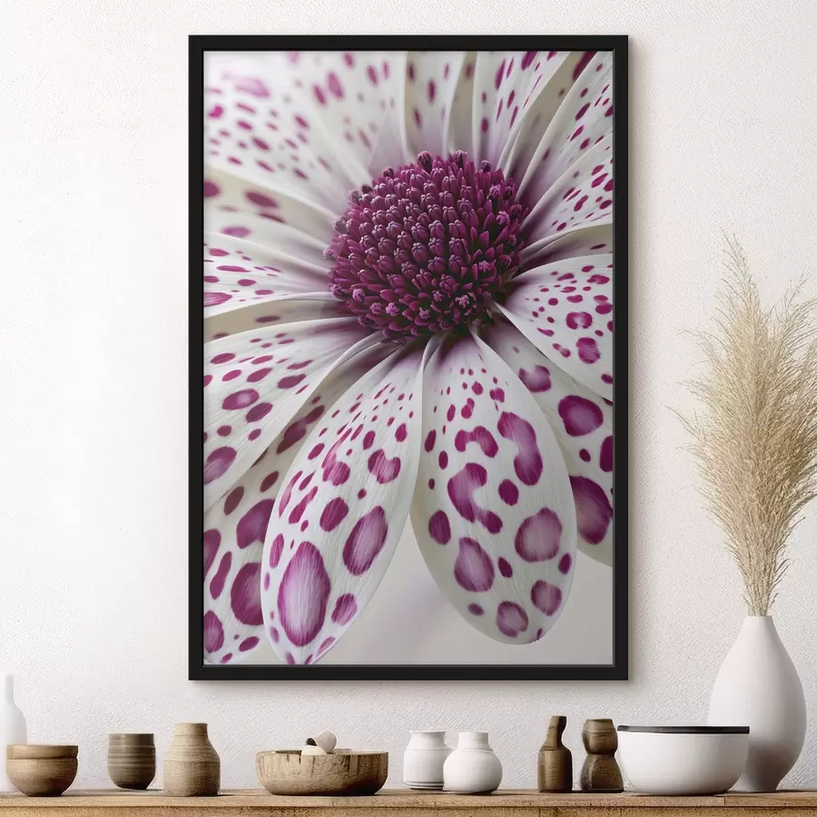 Fototapete Nahaufnahme einer gänseblümchenähnlichen Blume mit leuchtend magentafarbenen Leopardenflecken f49867