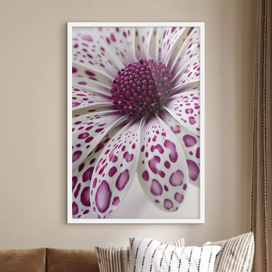 Fototapete Nahaufnahme einer gänseblümchenähnlichen Blume mit leuchtend magentafarbenen Leopardenflecken f49867