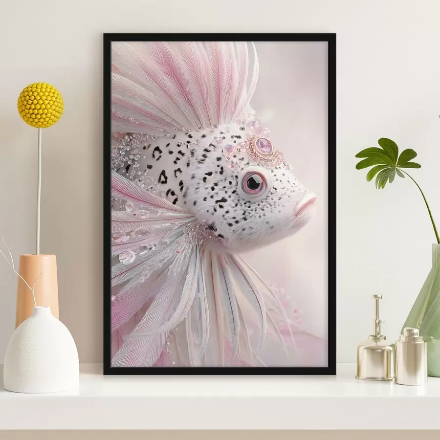 Fototapete Ein rosa, surrealer Fisch mit Verzierungen f49871