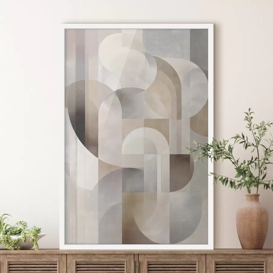 Fototapete Eine minimalistische, geometrische, abstrakte Komposition in sanften Beige-, Creme-, Graubraun- und Graubeige-Tönen f49876