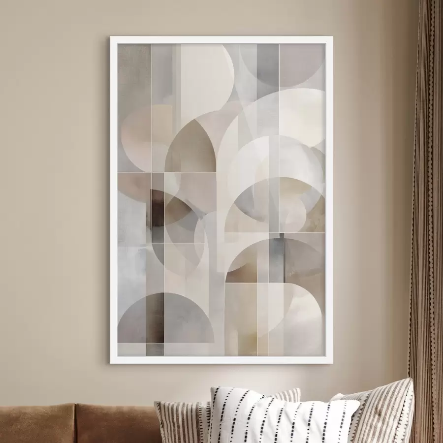 Fototapete Eine minimalistische, geometrische, abstrakte Komposition in sanften Beige-, Creme-, Graubraun- und Graubeige-Tönen f49877