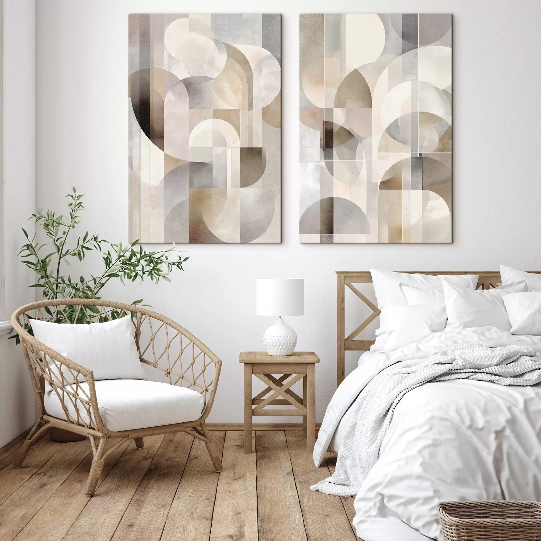 Fototapete Eine minimalistische, geometrische, abstrakte Komposition in sanften Beige-, Creme-, Graubraun- und Graubeige-Tönen m30725