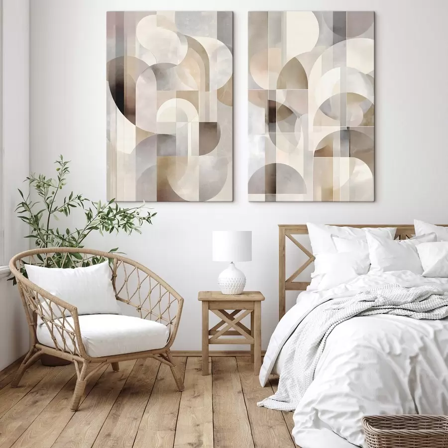 Fototapete Eine minimalistische, geometrische, abstrakte Komposition in sanften Beige-, Creme-, Graubraun- und Graubeige-Tönen m30725