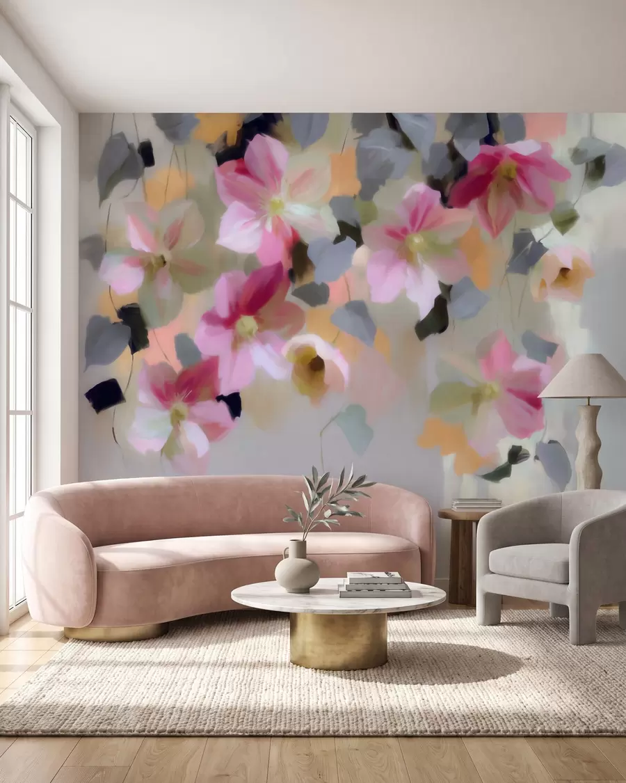 Fototapete Eine helle und luftige Komposition mit herabhängenden Blumen im Aquarellstil w09931