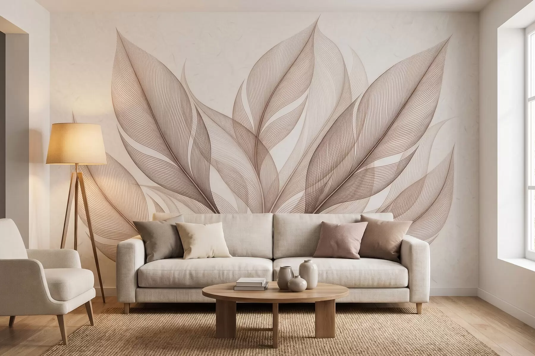 Fototapete Elegantes botanisches Motiv mit großen, stilisierten Blättern w09944