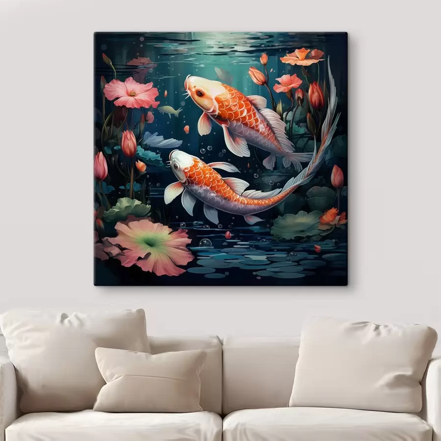 Fototapete Koi-Karpfen mit Lotusblumen s50038