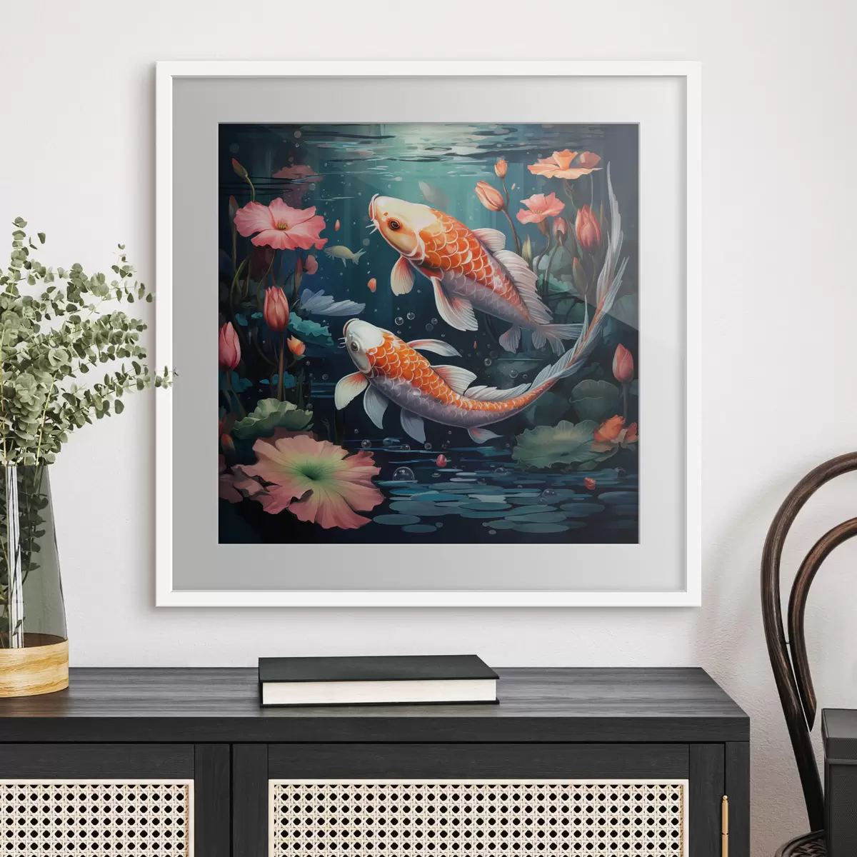 Poster Koi-Karpfen mit Lotusblumen f50038