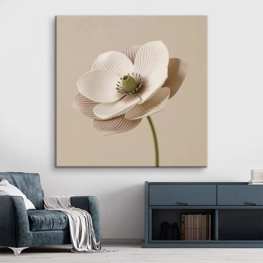 Fototapete Blume mit strukturierten Blütenblättern in Beigetönen im minimalistischen Stil s49719