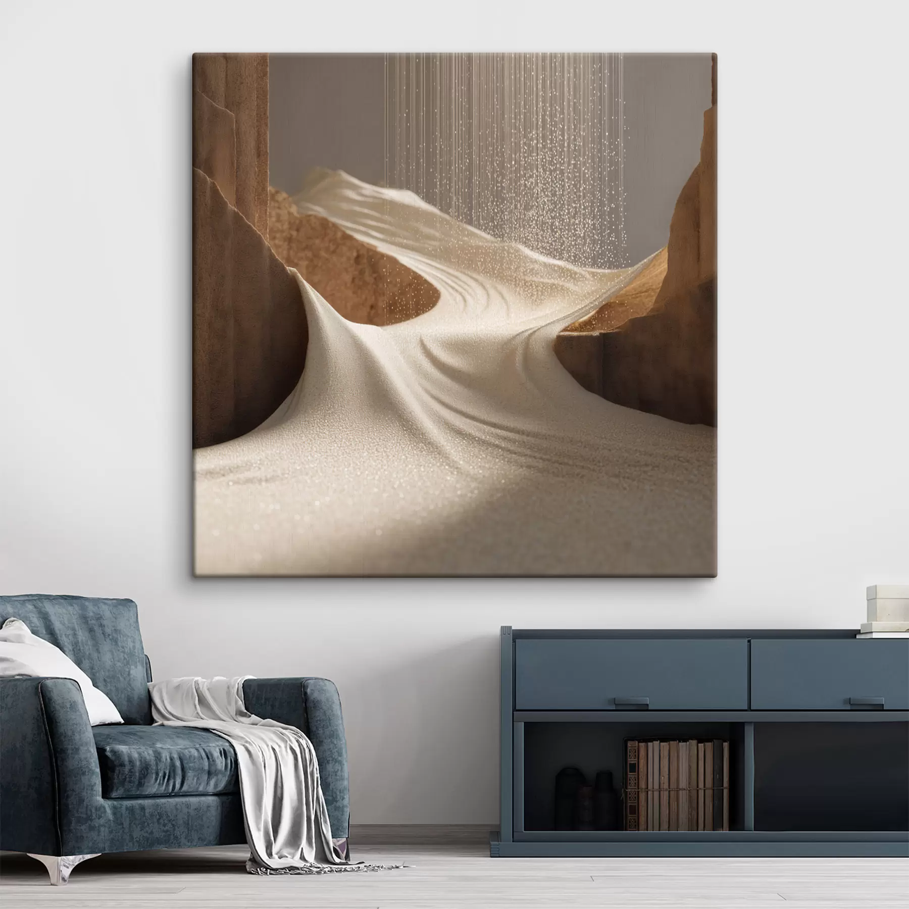 Fototapete Stilisierte Bergschlucht in einer Farbpalette aus Beige- und Brauntönen s49722