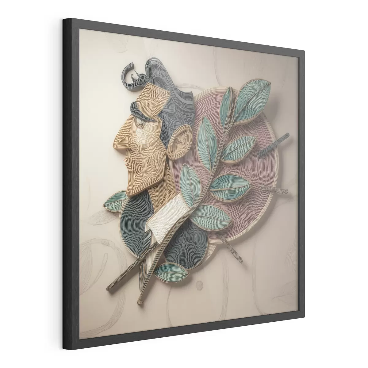 Poster Abstraktes Männerporträt mit einem belaubten Zweig im strukturierten Illustrationsstil f49711