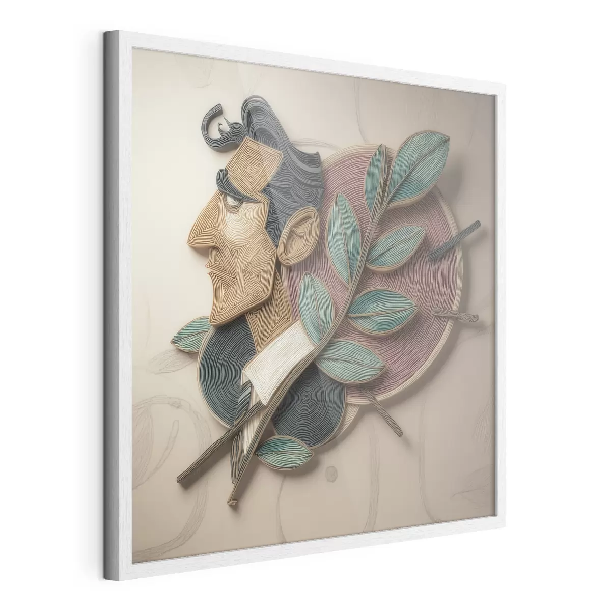 Poster Abstraktes Männerporträt mit einem belaubten Zweig im strukturierten Illustrationsstil f49711