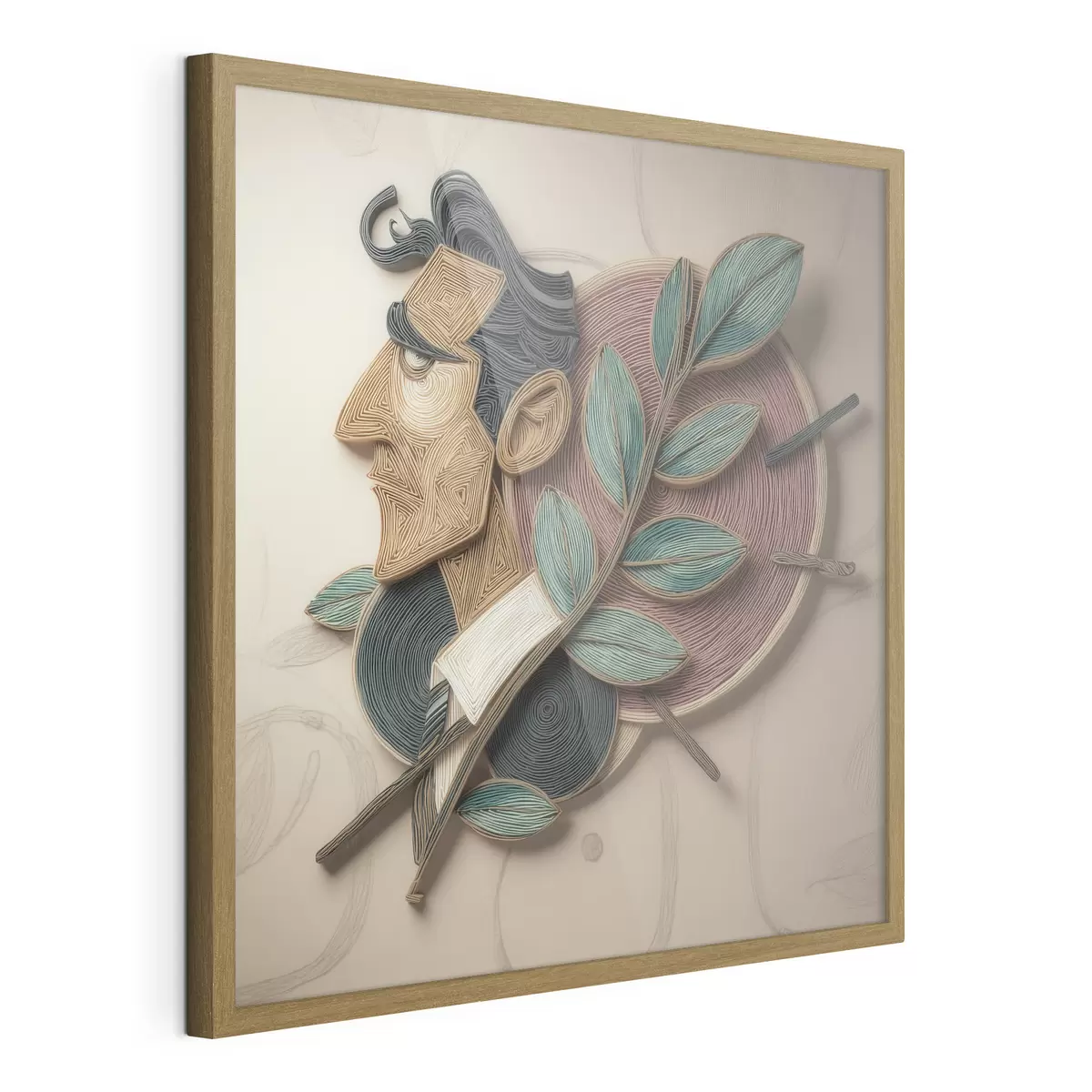 Poster Abstraktes Männerporträt mit einem belaubten Zweig im strukturierten Illustrationsstil f49711