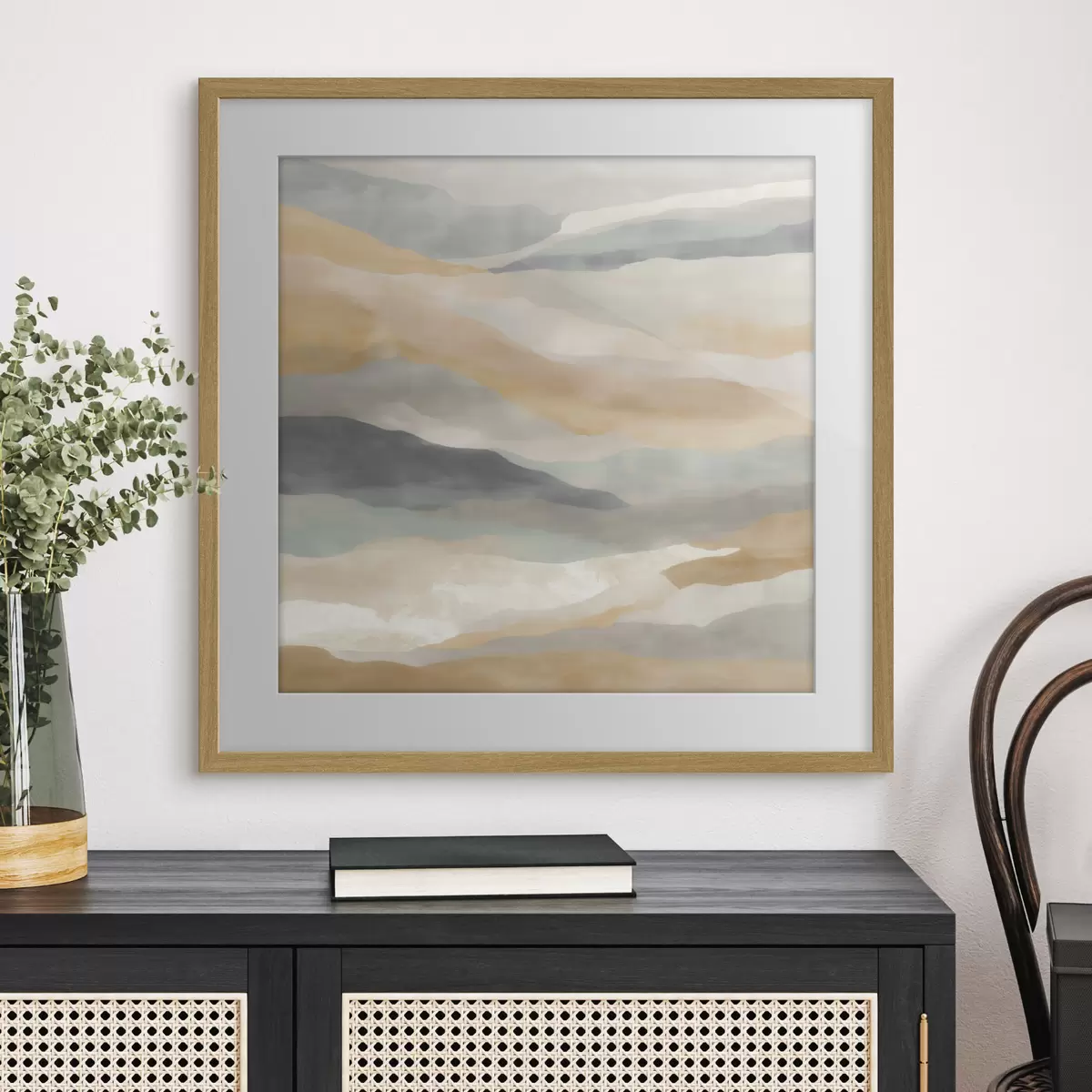 Poster Hügel in warmen und grauen Farbtönen im Aquarellstil f49713