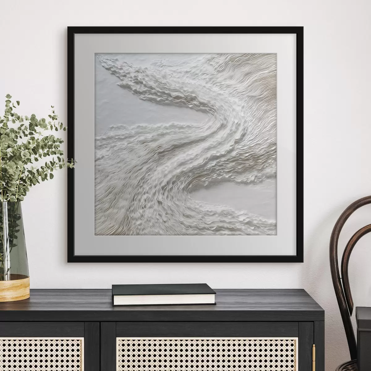 Poster Strukturierte weiße Wellen auf hellem Hintergrund im minimalistischen Stil f49716