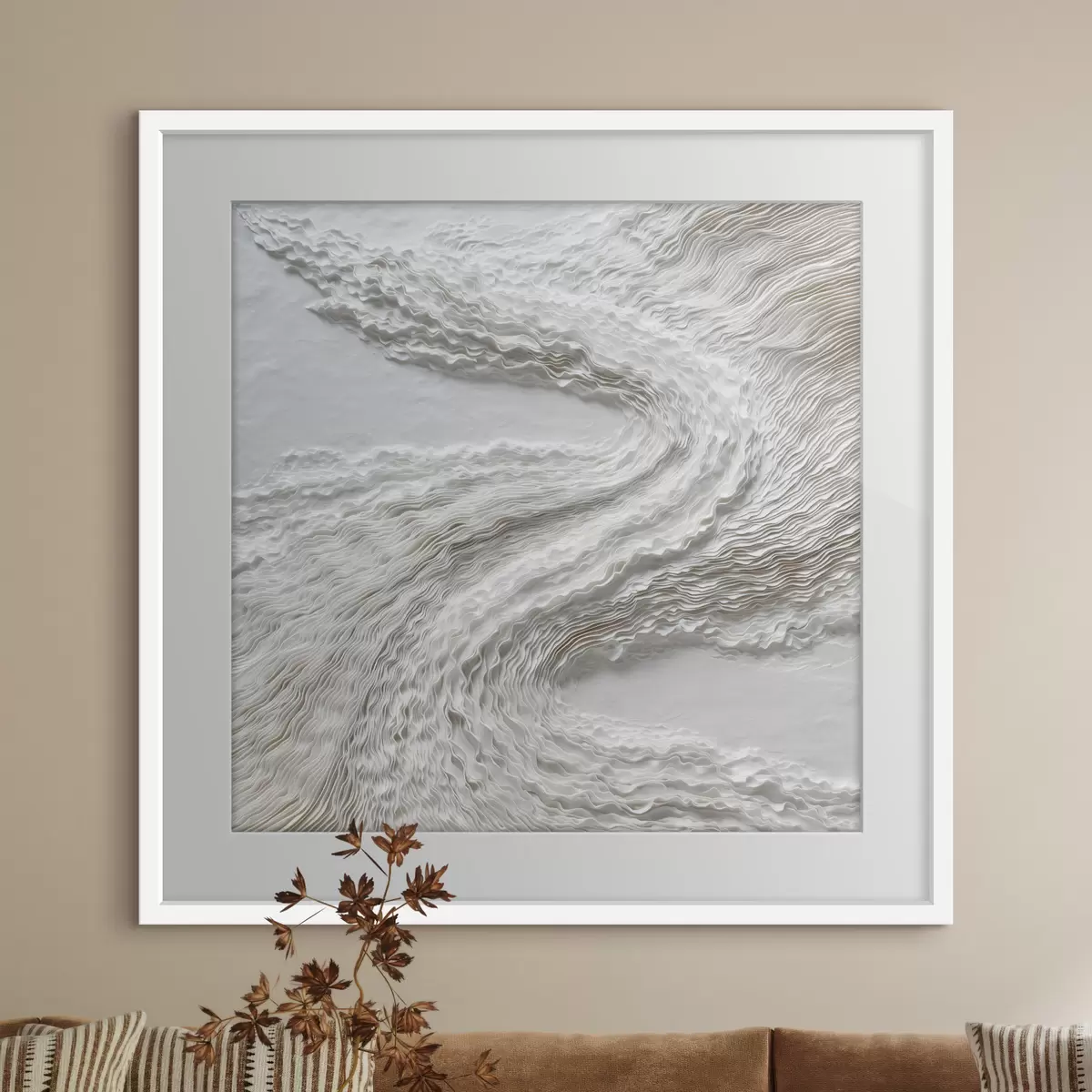 Poster Strukturierte weiße Wellen auf hellem Hintergrund im minimalistischen Stil f49716