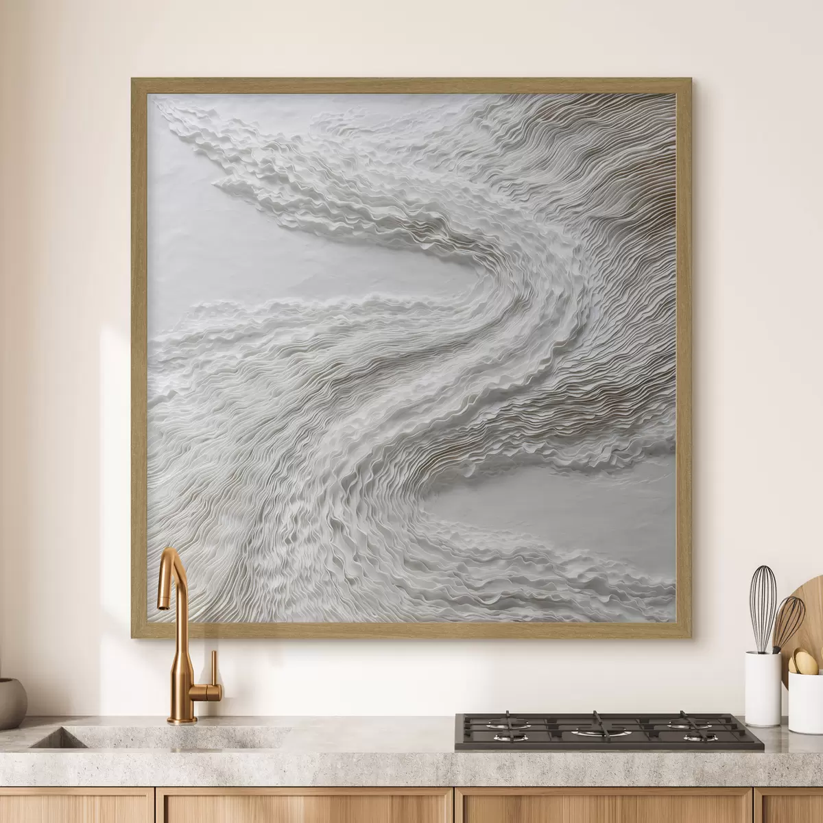 Poster Strukturierte weiße Wellen auf hellem Hintergrund im minimalistischen Stil f49716