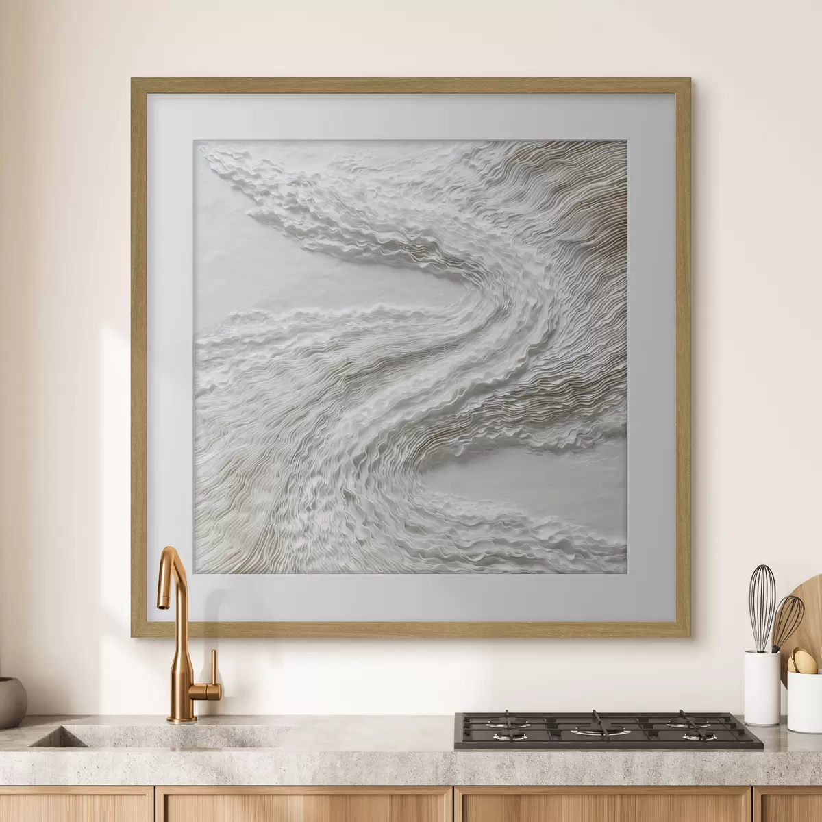 Poster Strukturierte weiße Wellen auf hellem Hintergrund im minimalistischen Stil f49716