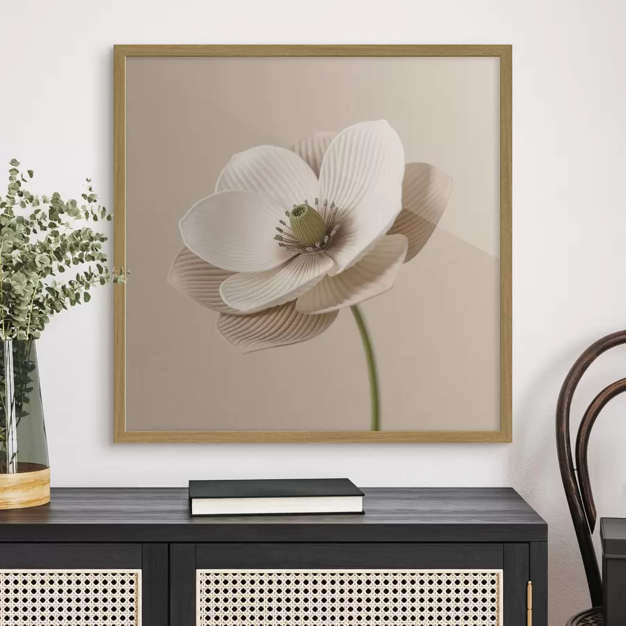 Fototapete Blume mit strukturierten Blütenblättern in Beigetönen im minimalistischen Stil f49719