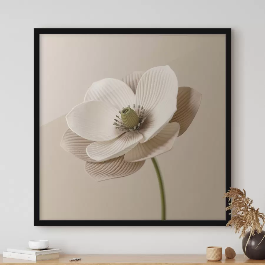 Fototapete Blume mit strukturierten Blütenblättern in Beigetönen im minimalistischen Stil f49719