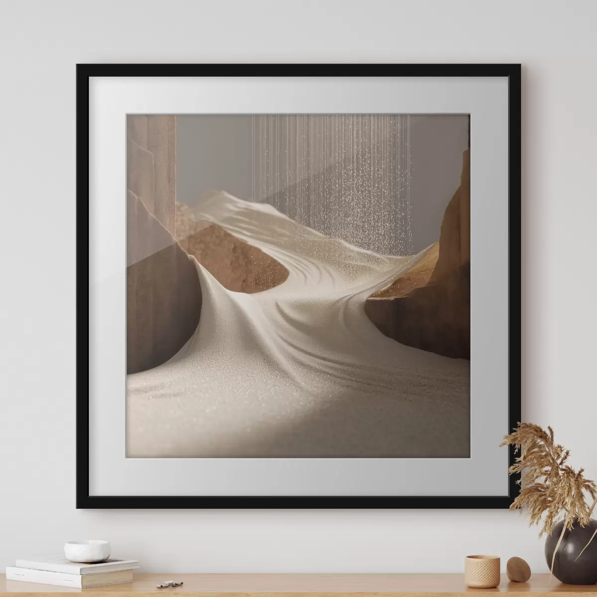 Poster Stilisierte Bergschlucht in einer Farbpalette aus Beige- und Brauntönen f49722