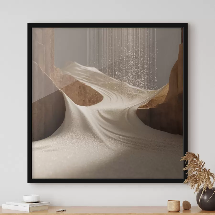 Fototapete Stilisierte Bergschlucht in einer Farbpalette aus Beige- und Brauntönen f49722