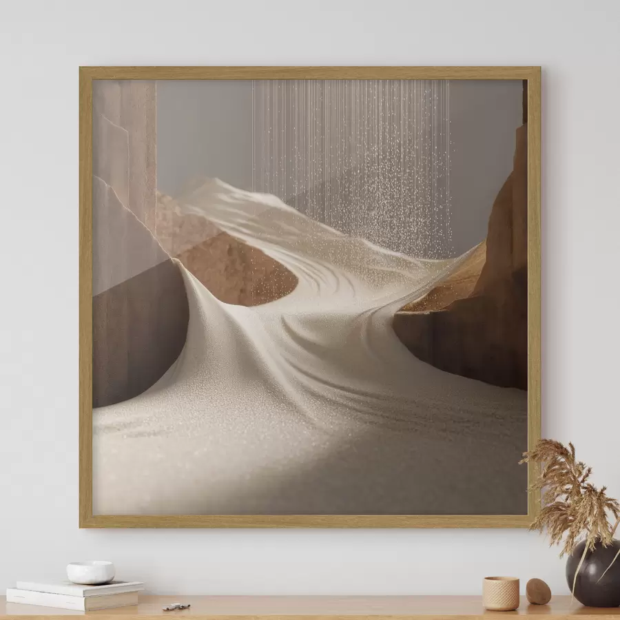 Fototapete Stilisierte Bergschlucht in einer Farbpalette aus Beige- und Brauntönen f49722