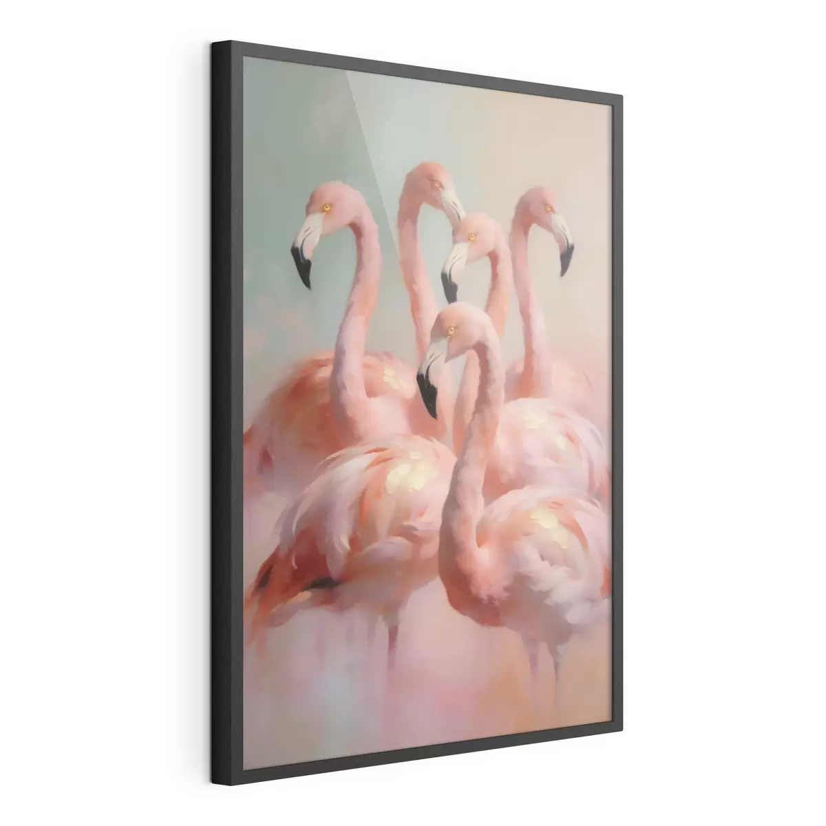 Poster Rosa Flamingos in sanften Pastelltönen im Ölgemälde-Stil f49726